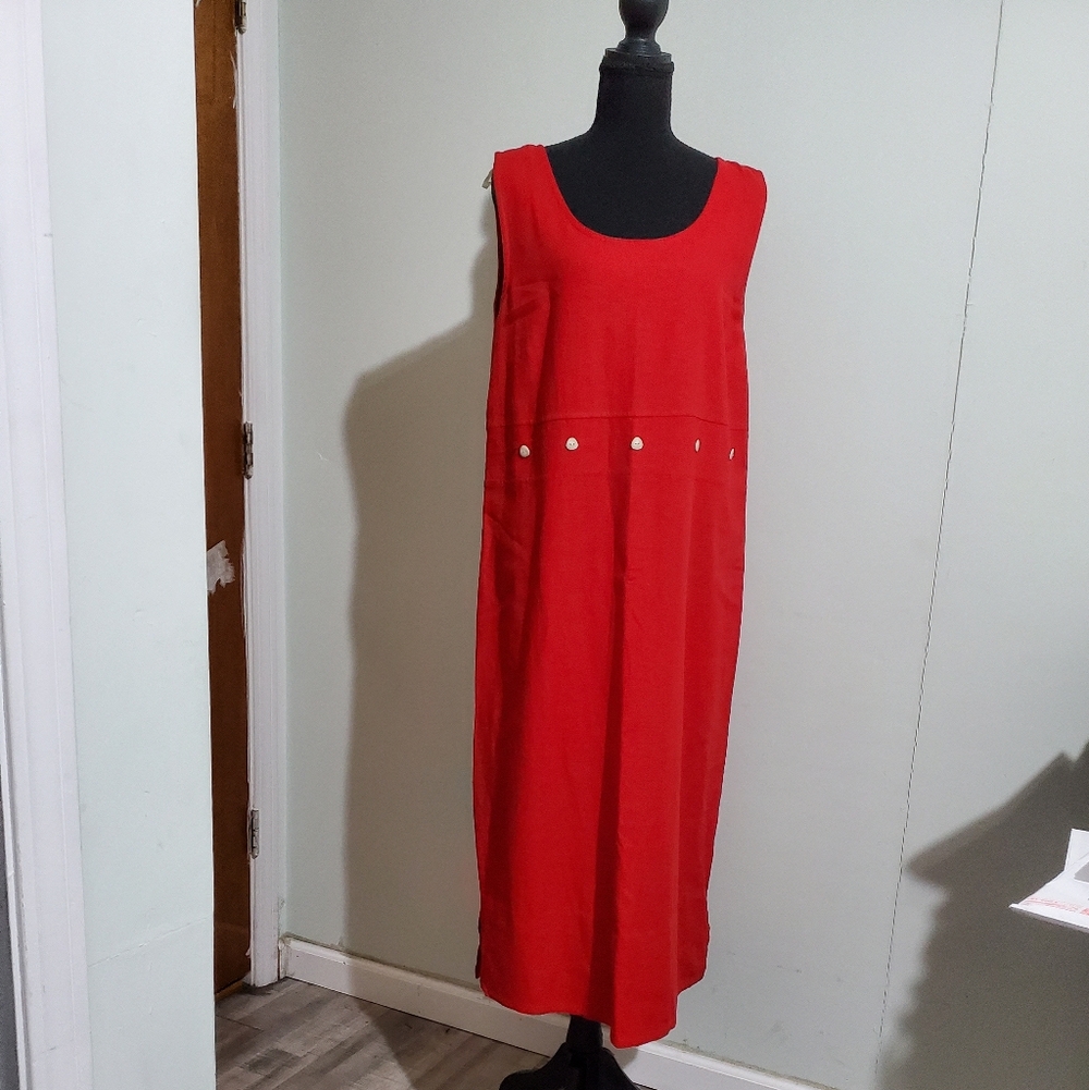 Melissa Harper Linen Blend Red Midi Dress Size 16 Sleeveless